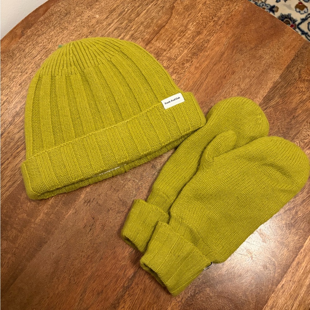 Frank & Oak Wool Beanie & Gloves In Golden Lime